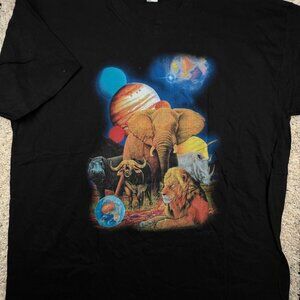 VTG Impulse Wear T Shirt Black 2XL Africa Animals Elephant Lion Earth Majestic